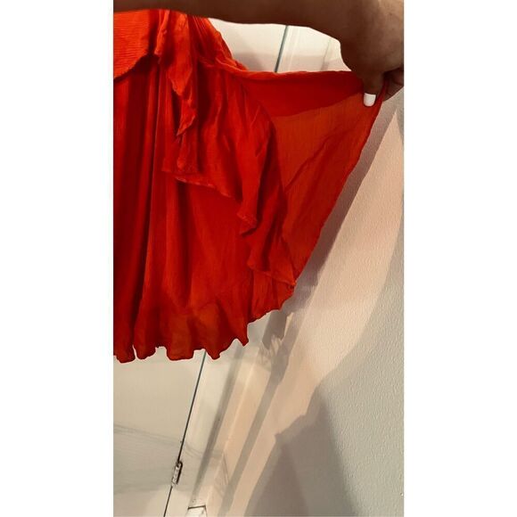 Intimately Free People Red Spaghetti Strap Top Blouse Orange Ruffle SZ M - Picture 8 of 10